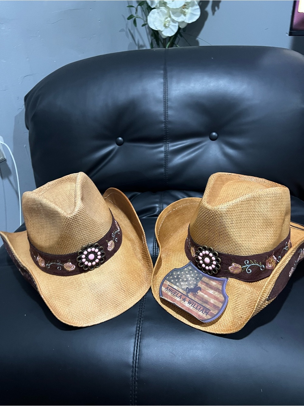 Women's Tan Straw Western Hat with Decorative Brown Band